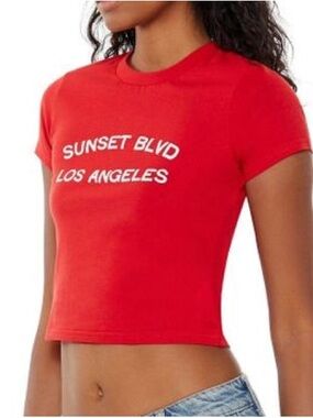 Sunset Blvd Los Angeles Red Crop Cotton Baby Tee